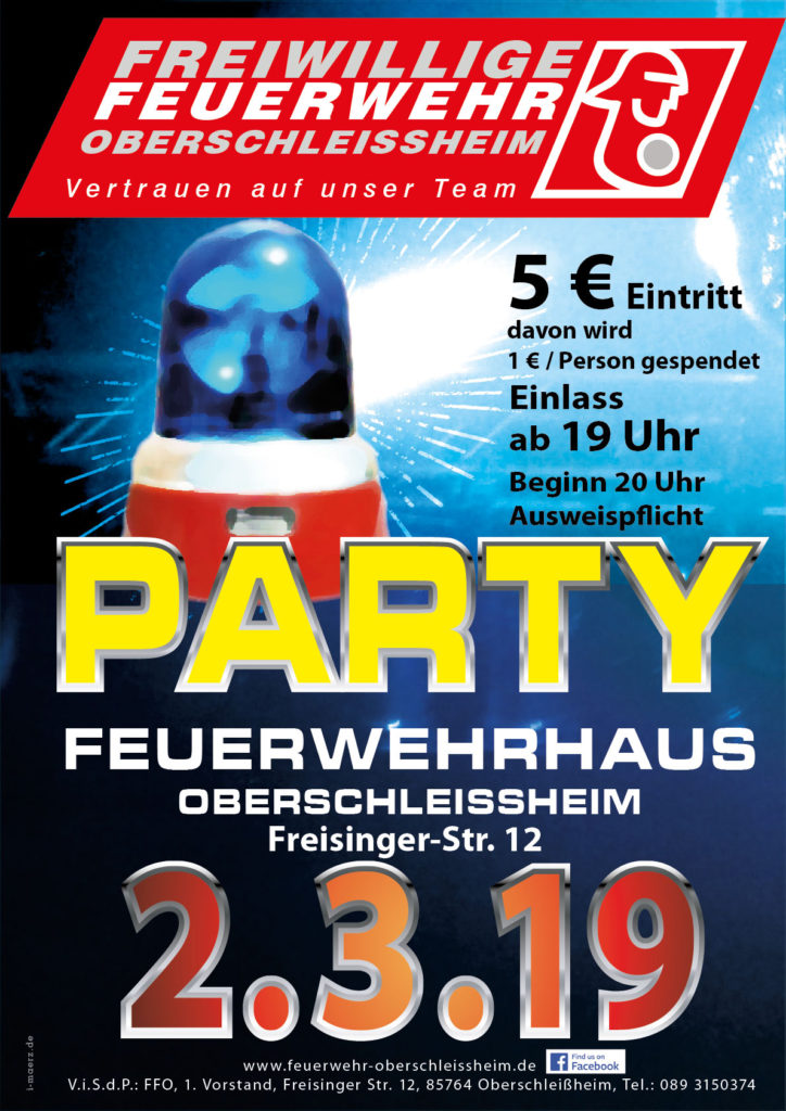 Party. Plakat und Flyer für Freiwillige Feuerwehr Oberschleißheim